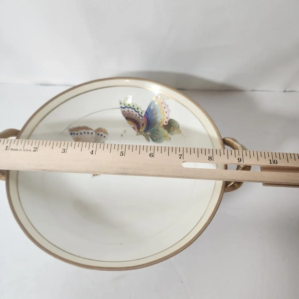 Antique Hand Painted Nippon Butterfly Porcelain Handled Bowl Gold Trim